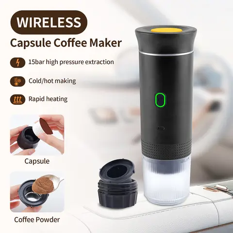 60ml Wireless Electric Espresso Coffee Machine Detachable Flushing Capsule Powder Coffee Maker For Car Home Camping Machine