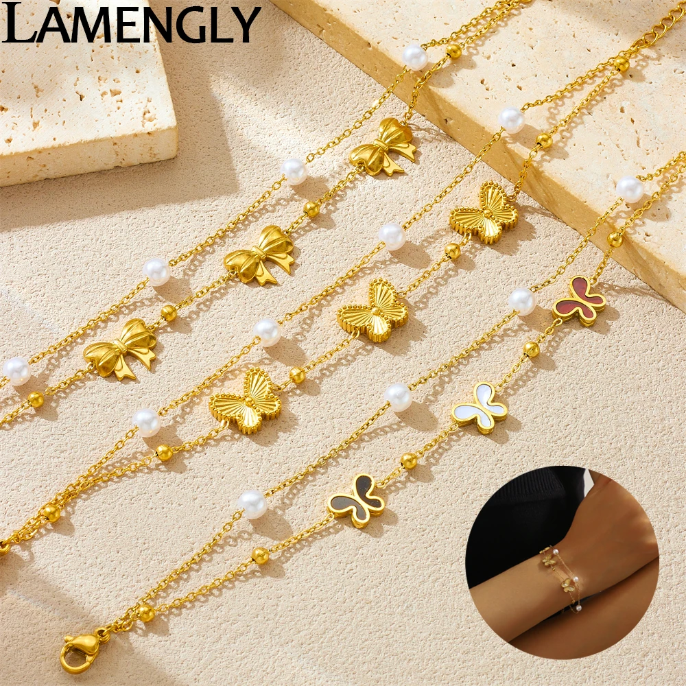 LAMENGLY 316L Stainless Steel Double-Layer Chain 3 Types Of Butterfly Pendant Bracelet For Women Glamorous Hand Chain Party Gift
LAMENGLY 316L Stainless Steel Double-Layer Chain 3 Types Of Butterfly Pendant Bracelet For Women Glamorous Hand Chain Party Gift