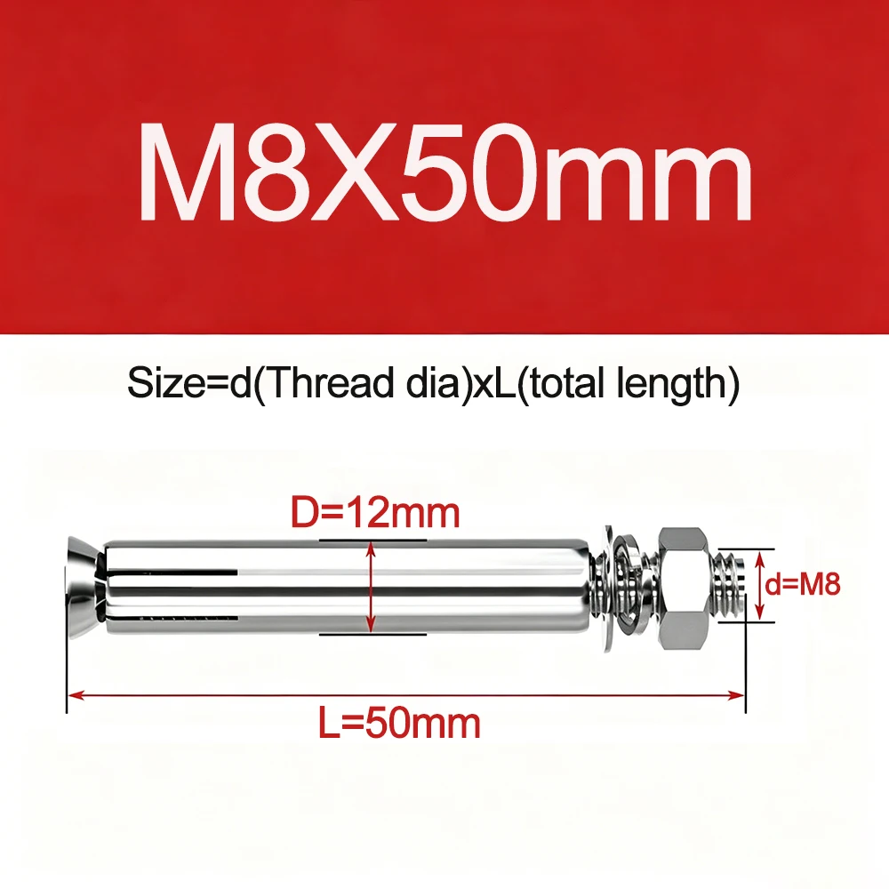 304 Stainless Steel Expansion Screws M6/M8/M10/M12/M14/M16/M18/M20 Wedge Long Screw Bolts Heavy Duty Wall Anchor for Concrete
304 Stainless Steel Expansion Screws M6/M8/M10/M12/M14/M16/M18/M20 Wedge Long Screw Bolts Heavy Duty Wall Anchor for Concrete