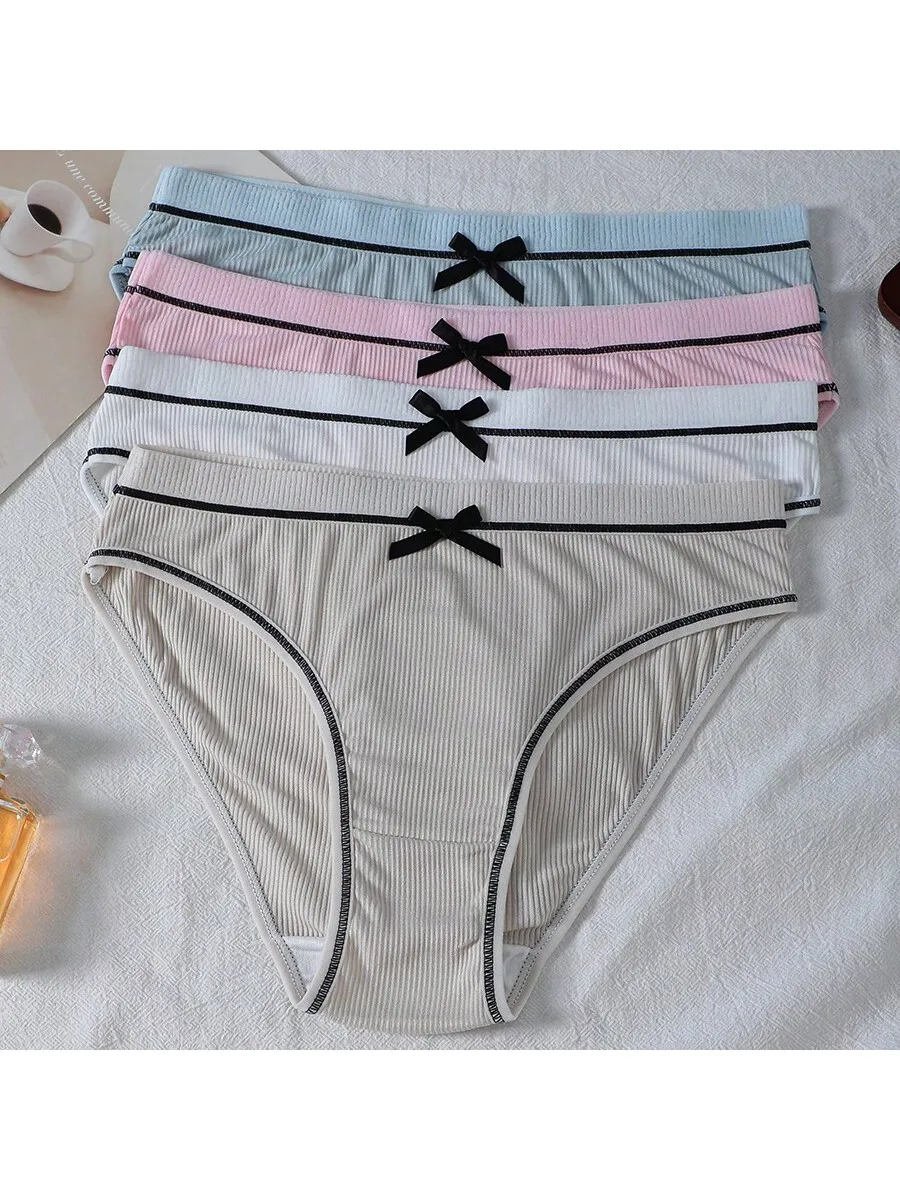 4pcs Ribbed Comfortable Womens Briefs With Bow Decoration
4pcs Ribbed Comfortable Womens Briefs With Bow Decoration
