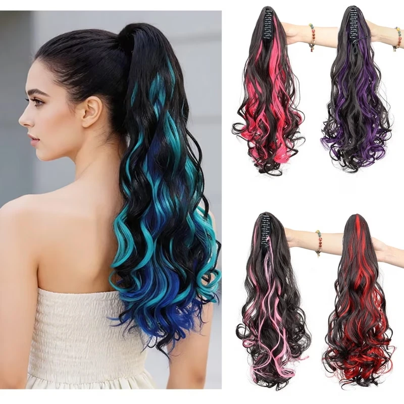 20Inch Synthetic Long Curly Wave Colorful Ponytail Claw on Ponytail Fluffy Rainbow Hairpiece Easy Wear for Women
20Inch Synthetic Long Curly Wave Colorful Ponytail Claw on Ponytail Fluffy Rainbow Hairpiece Easy Wear for Women