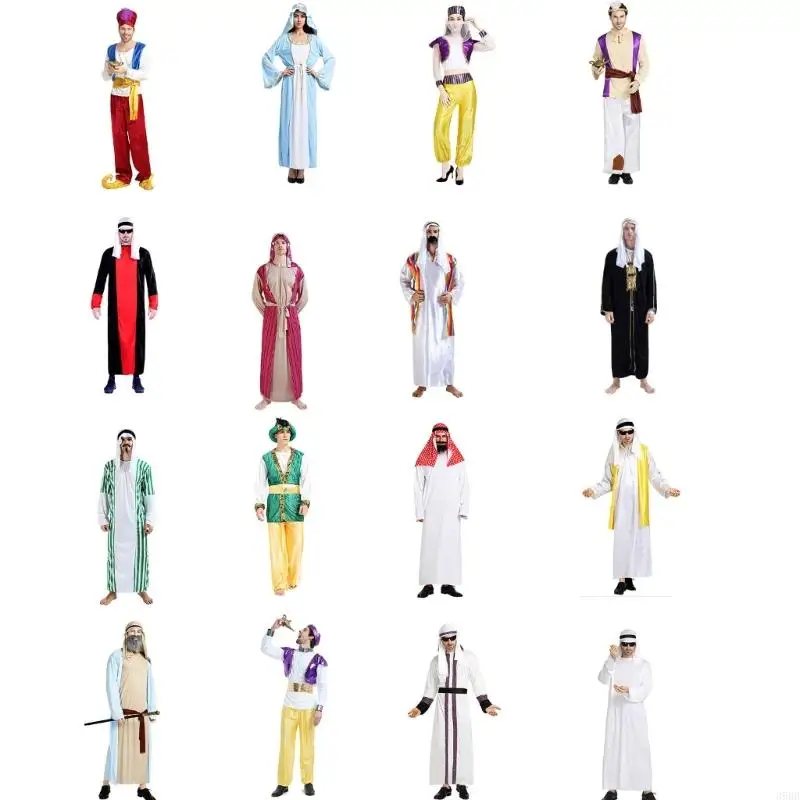 652F Halloween Womens Mens Arab Costume Middle East Dubai Clothes Headdress Long Robe Veil Crop Top Pants Cosplay Outfits
652F Halloween Womens Mens Arab Costume Middle East Dubai Clothes Headdress Long Robe Veil Crop Top Pants Cosplay Outfits