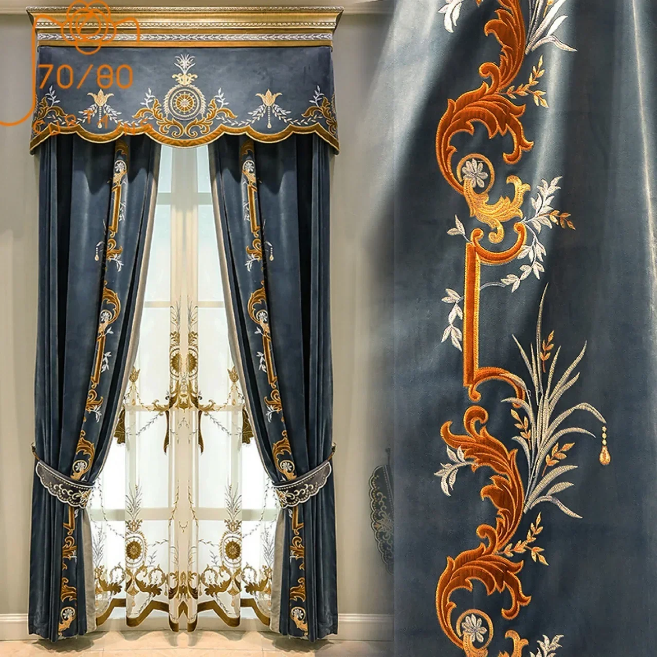 High Grade European Blue Gray Embroidered Velvet Curtains for Living Room Bedroom French Window Villa Customization Valance
High Grade European Blue Gray Embroidered Velvet Curtains for Living Room Bedroom French Window Villa Customization Valance