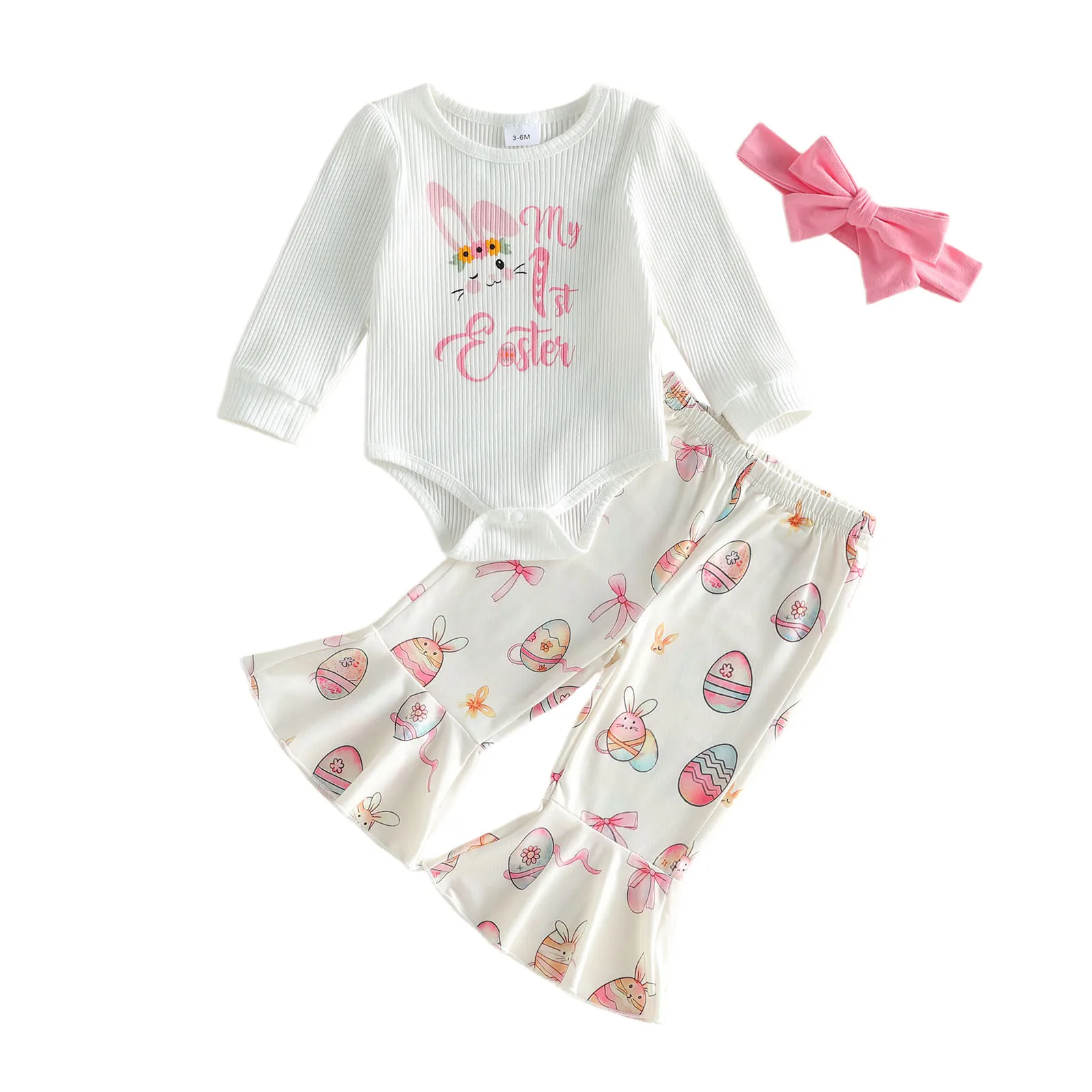 Adorable Toddler Easter Outfits Bunny Print Romper Bell Bottoms Headband 3-Piece Clothing Set for Baby Girls
Adorable Toddler Easter Outfits Bunny Print Romper Bell Bottoms Headband 3-Piece Clothing Set for Baby Girls