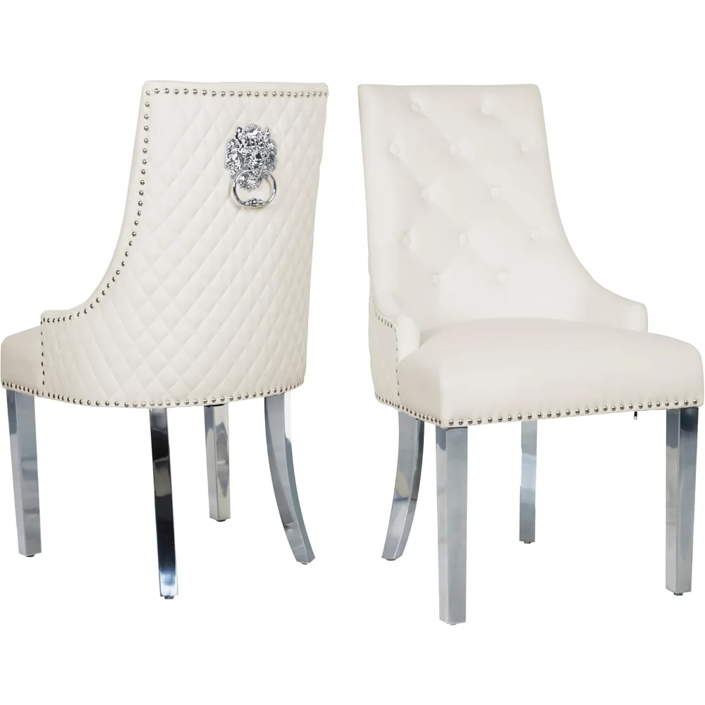 Velvet Dining Chairs Set of 2, Upholstered Tufted Nailhead Dining Room Chairs with Stainless Steel Legs and Lion Head Pull Ring
Velvet Dining Chairs Set of 2, Upholstered Tufted Nailhead Dining Room Chairs with Stainless Steel Legs and Lion Head Pull Ring
