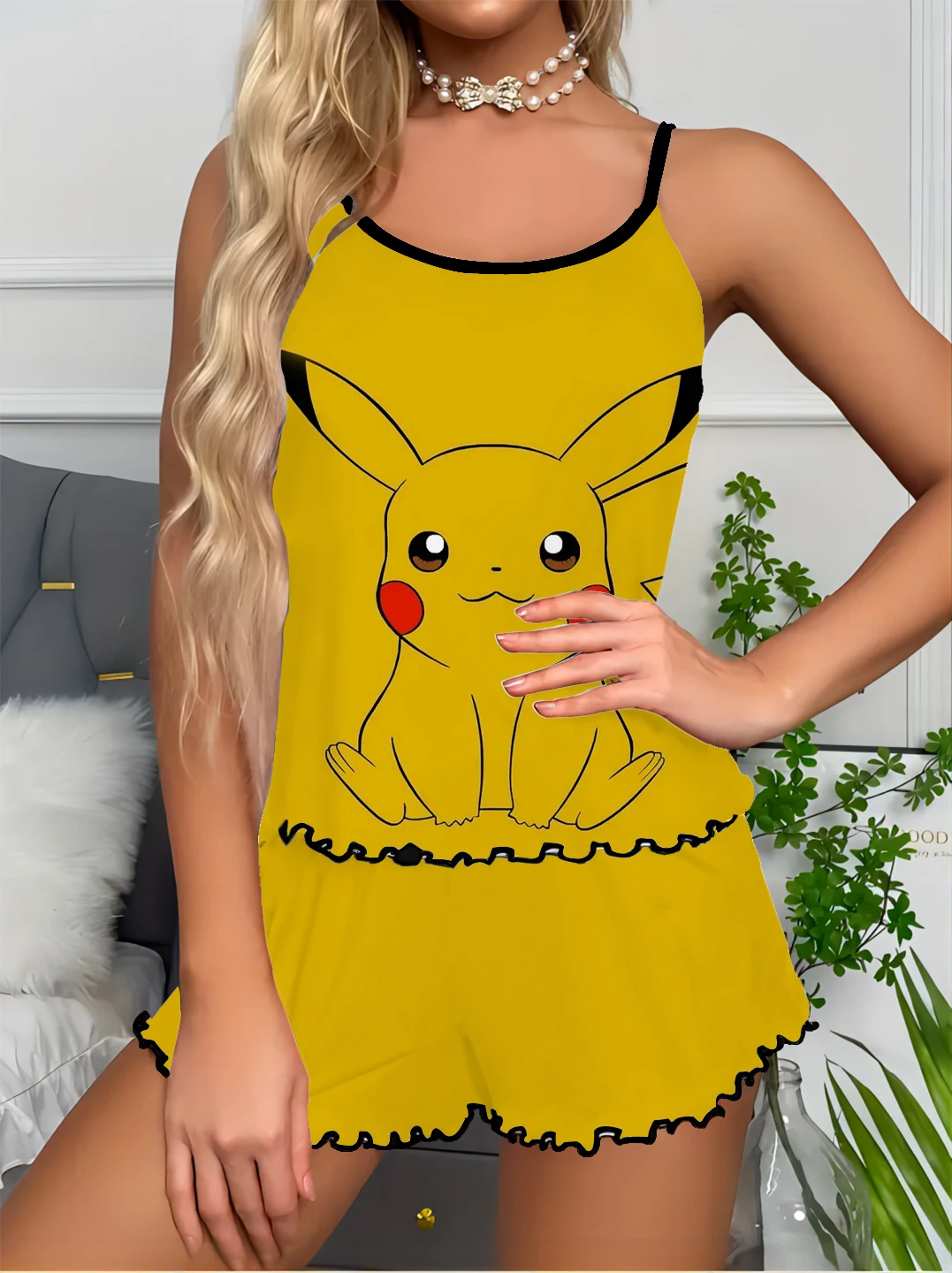 Sports vest plus shorts fitness leisure comfortable satin cute sweet cartoon print Pikachu sleeveless sexy pajamas home clothes
Sports vest plus shorts fitness leisure comfortable satin cute sweet cartoon print Pikachu sleeveless sexy pajamas home clothes