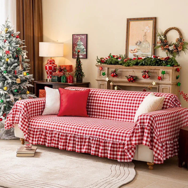 Christmas Throw Blanket with Red White Check Pattern Nordic Minimalist Style One-piece Frilly Skirt Shape Universal Sofa Cover
Christmas Throw Blanket with Red White Check Pattern Nordic Minimalist Style One-piece Frilly Skirt Shape Universal Sofa Cover