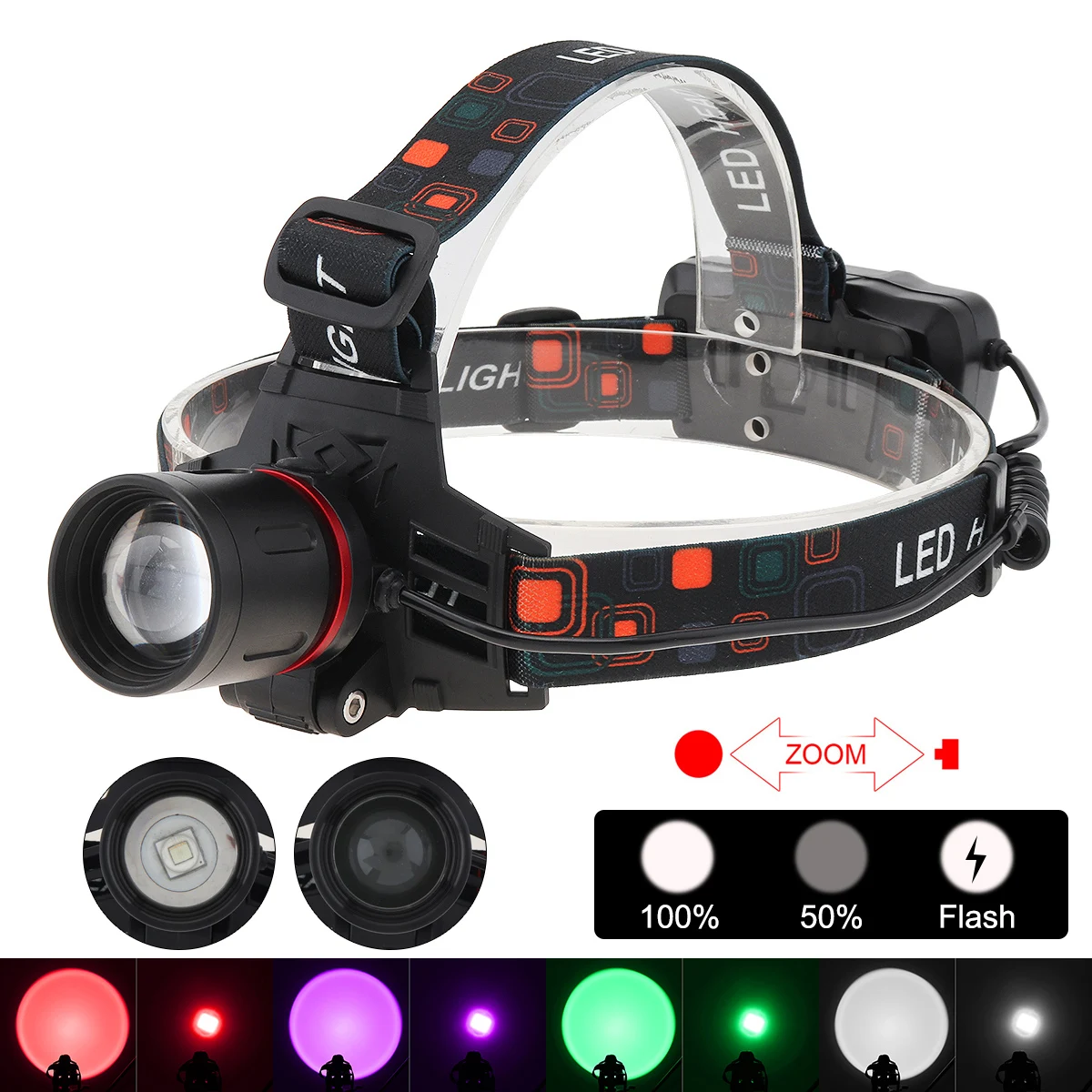 Zoomable Brightest LED Headlamp Green Red Purple White Night Hunting Light Waterproof Rechargeable Hunting Headlight USB Cable
Zoomable Brightest LED Headlamp Green Red Purple White Night Hunting Light Waterproof Rechargeable Hunting Headlight USB Cable