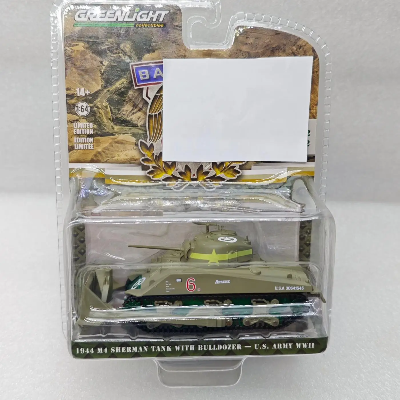 Зеленый свет 1:64 1944 M4 Sherman Dozer Tank 61020-C Коллекционная модель автомобиля из литого под давлением сплава
Зеленый свет 1:64 1944 M4 Sherman Dozer Tank 61020-C Коллекционная модель автомобиля из литого под давлением сплава