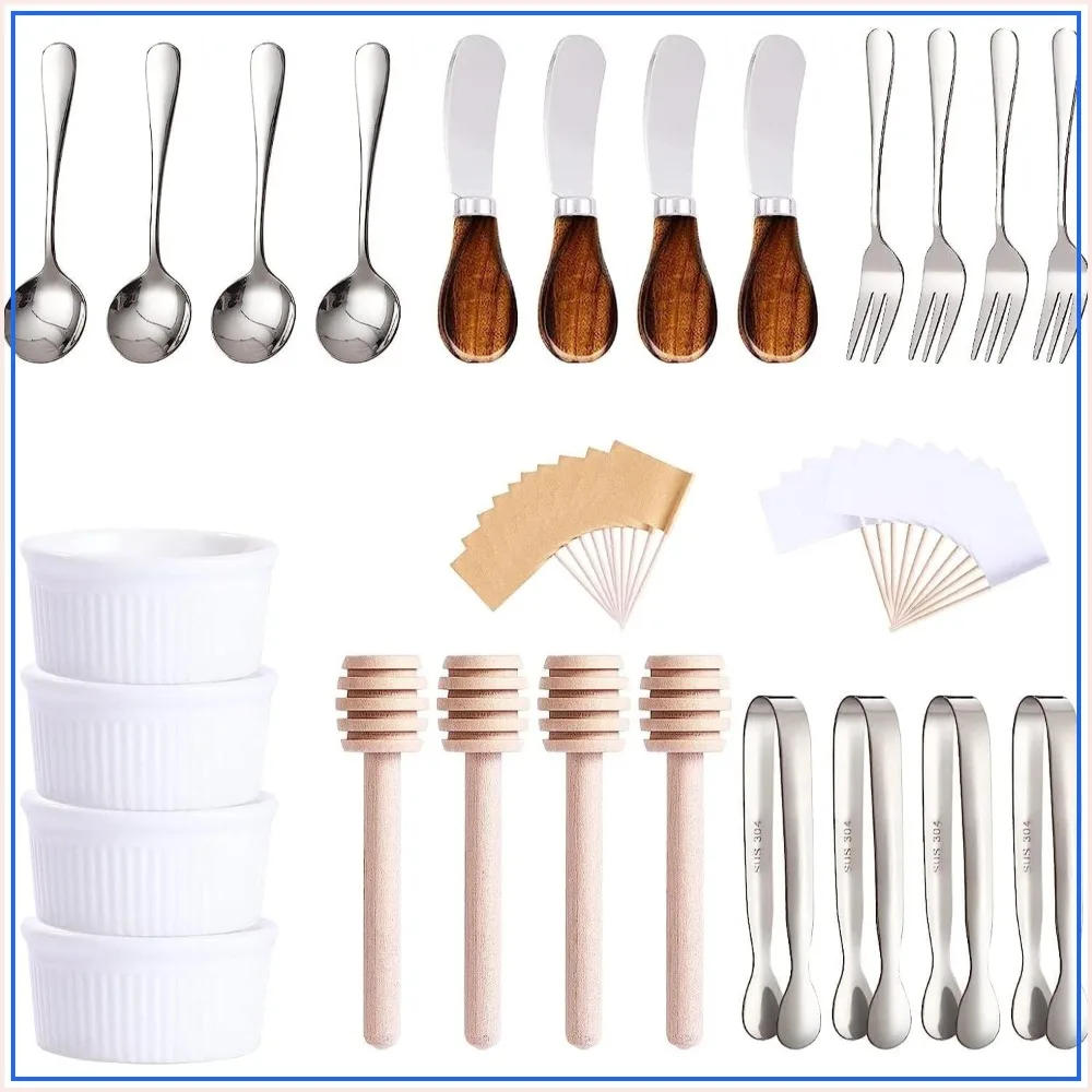 Charcuterie Accessories 25-Piece Set: Cheese Spreaders, Mini Serving Spoons, Toothpick Flags, Bowl, Forks, and Tongs for Christmas Pastry Making
Charcuterie Accessories 25-Piece Set: Cheese Spreaders, Mini Serving Spoons, Toothpick Flags, Bowl, Forks, and Tongs for Christmas Pastry Making