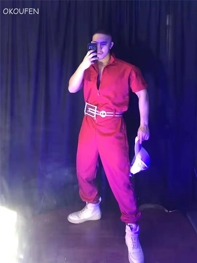 Men Red Jumpsuit Short-Sleeved Overalls Male Nightclub Bar Gogo Dance Costume Festival Outfit Rave Clubwear
Men Red Jumpsuit Short-Sleeved Overalls Male Nightclub Bar Gogo Dance Costume Festival Outfit Rave Clubwear