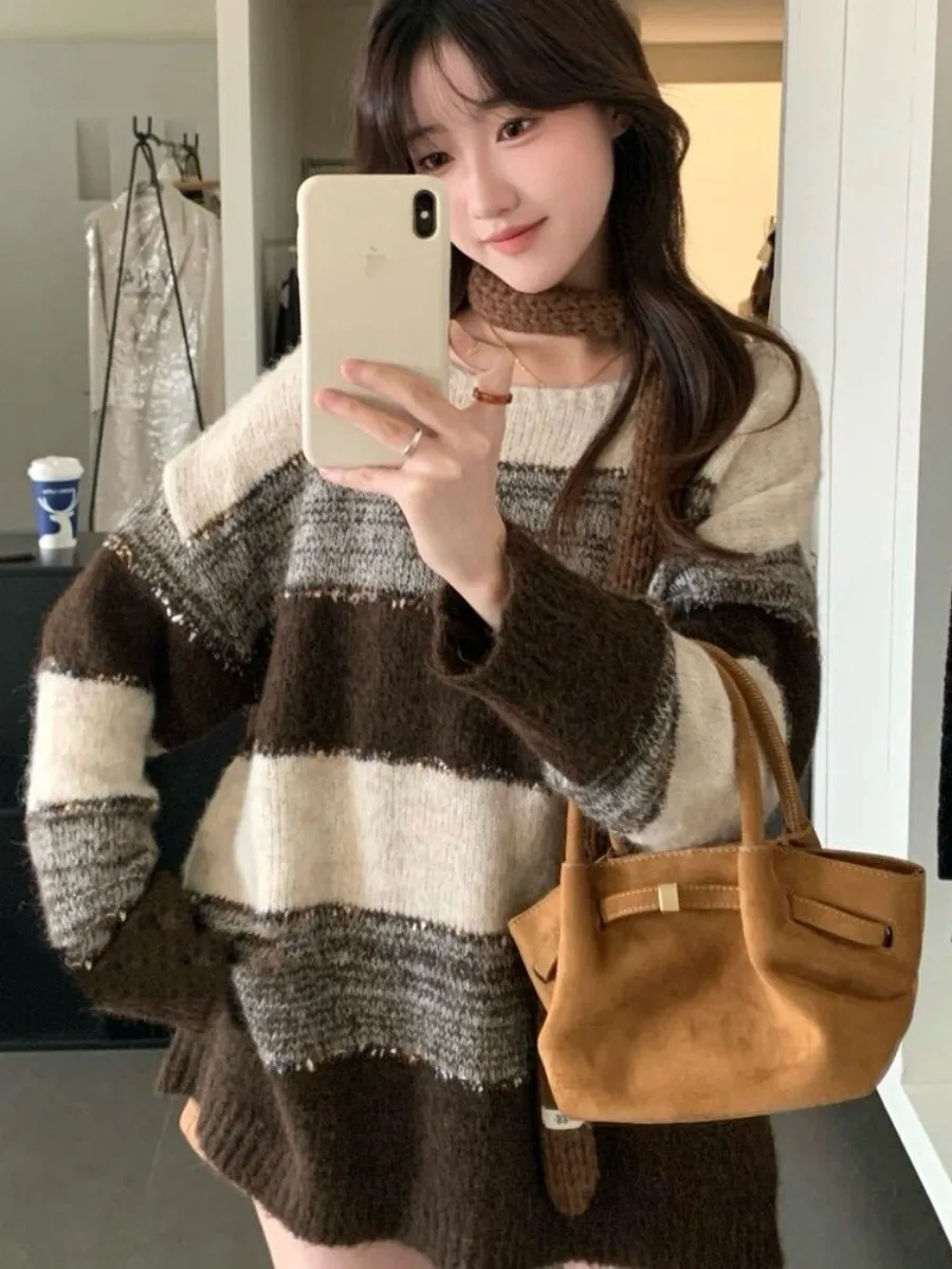 Retro Knitted Sweater Loose round Neck Striped Multi-piece Set Autumn Winter Comfortable Lazy Style Color Block Top Set
Retro Knitted Sweater Loose round Neck Striped Multi-piece Set Autumn Winter Comfortable Lazy Style Color Block Top Set