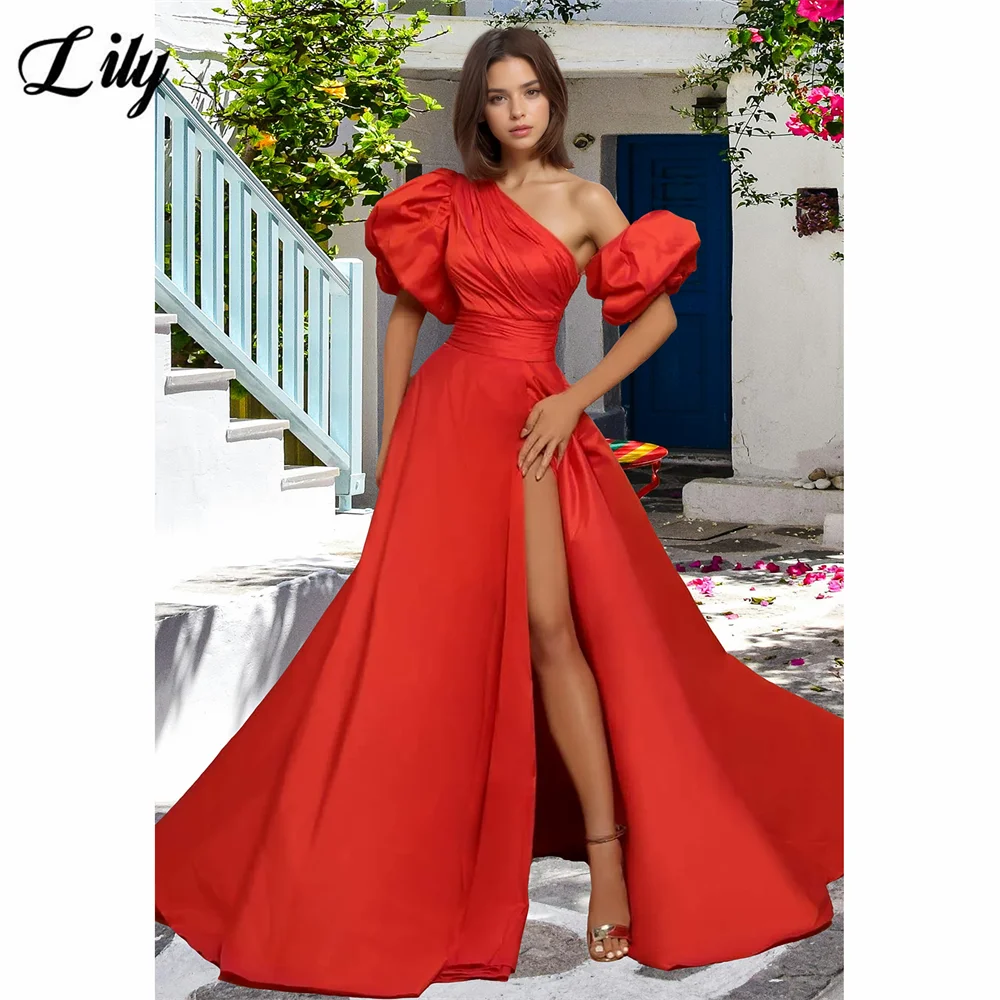 Lily Red Prom Dresses Off the Shoulder Puff Sleeves Evening Dresses Waist-Cinching Design and Side High-Split Train Customized
Lily Red Prom Dresses Off the Shoulder Puff Sleeves Evening Dresses Waist-Cinching Design and Side High-Split Train Customized