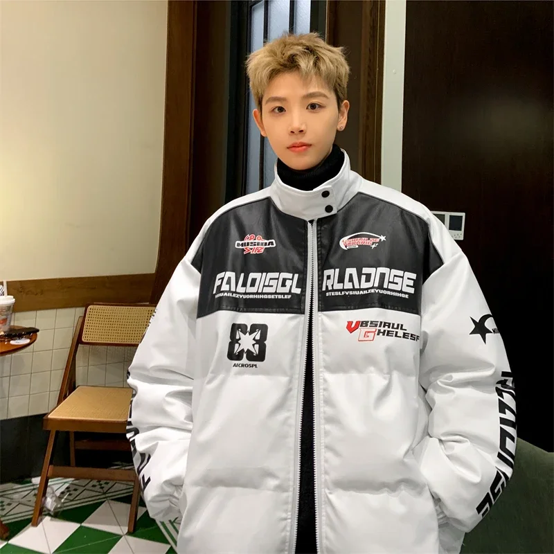 Motorcycle PU Leather Bomber Jackets Men Woman Winter 2023 Varsity Racing Patchwork Letter Print Oversize Cotton Padded Coat Men
Motorcycle PU Leather Bomber Jackets Men Woman Winter 2023 Varsity Racing Patchwork Letter Print Oversize Cotton Padded Coat Men