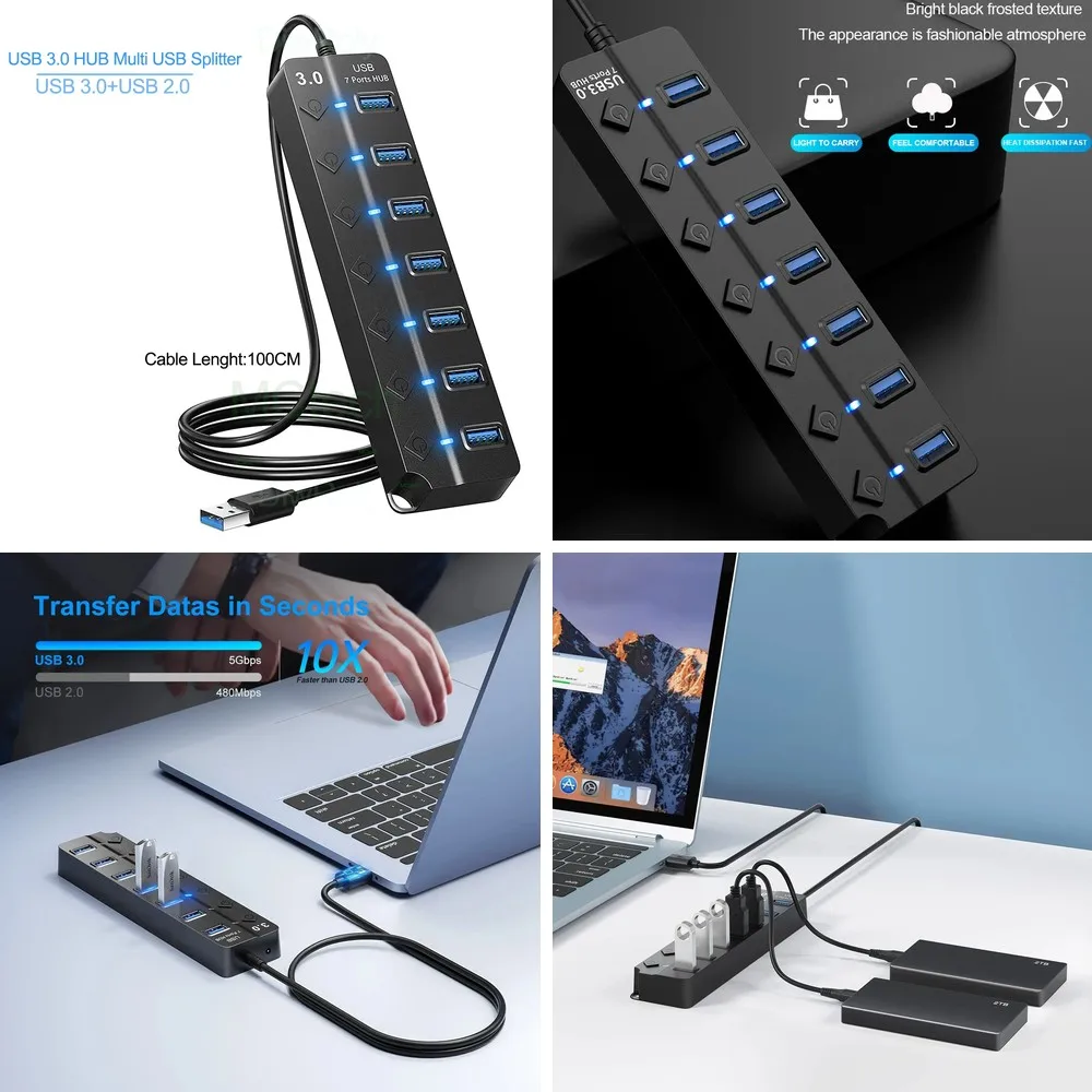 USB 3.0 Hub 4 Ports with 3.3ft Cable, High-Speed Data Hub & Charger for Laptop PC Computer Accessories
USB 3.0 Hub 4 Ports with 3.3ft Cable, High-Speed Data Hub & Charger for Laptop PC Computer Accessories