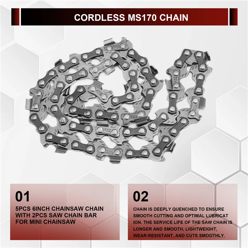 5 Pieces 6 Inch Mini Chainsaw Chain With 2 Pcs Replacement Parts Saw Chain Bar For Cordless Electric Portable Mini Chainsaw
5 Pieces 6 Inch Mini Chainsaw Chain With 2 Pcs Replacement Parts Saw Chain Bar For Cordless Electric Portable Mini Chainsaw