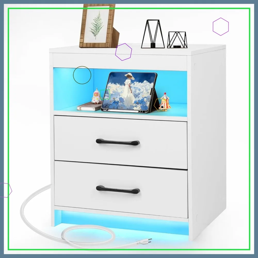 Modern LED Nightstand with USB-C Charging, Ambient Light, 2 Drawers & Open Compartment - White Bedside Table
Modern LED Nightstand with USB-C Charging, Ambient Light, 2 Drawers & Open Compartment - White Bedside Table