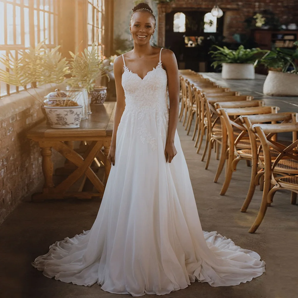 Chiffon Wedding Dress For Bride African Spaghetti Straps Floor Length Lace Sweetheart Neck Boho Bridal Gown Robe De Soriee 2024
Chiffon Wedding Dress For Bride African Spaghetti Straps Floor Length Lace Sweetheart Neck Boho Bridal Gown Robe De Soriee 2024