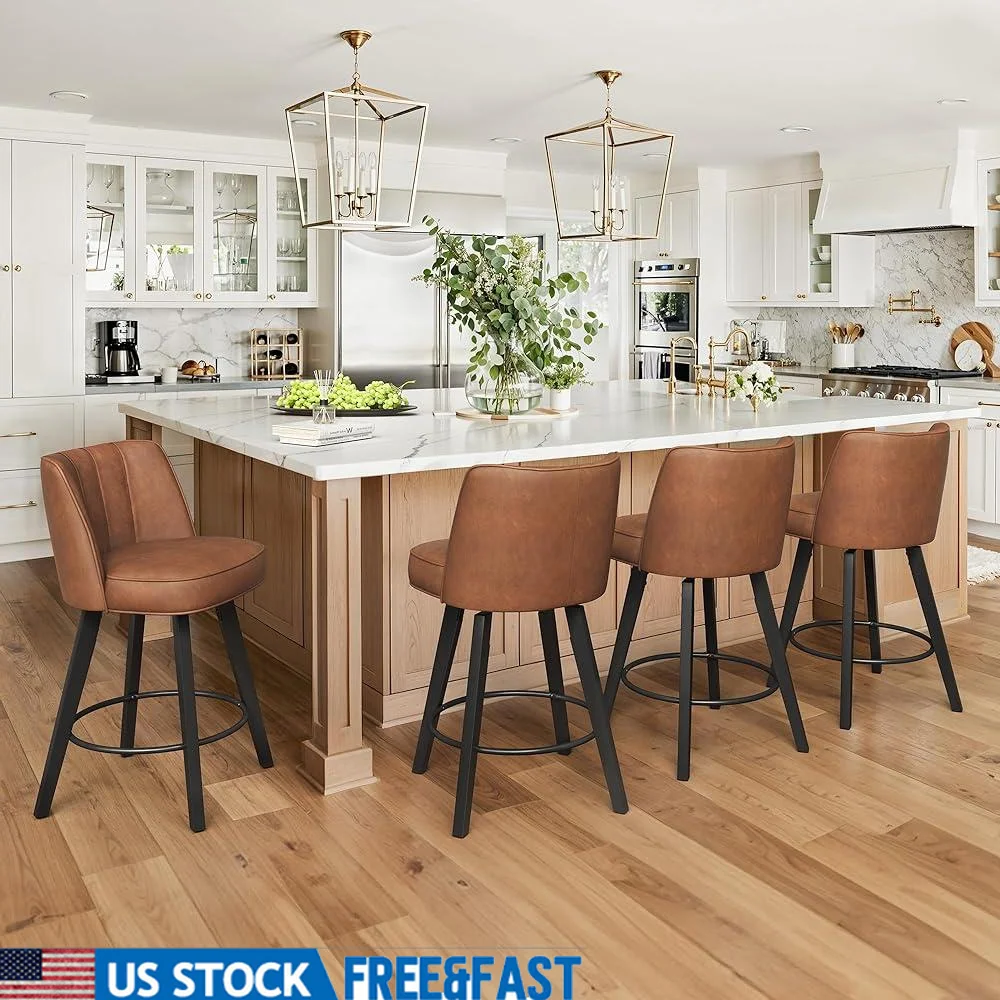 360 Degree Swivel Bar Stools Set of 3 High Back Counter Height Wood Leg Faux Leather Padded Cushions Comfortable Kitchen Seating
360 Degree Swivel Bar Stools Set of 3 High Back Counter Height Wood Leg Faux Leather Padded Cushions Comfortable Kitchen Seating