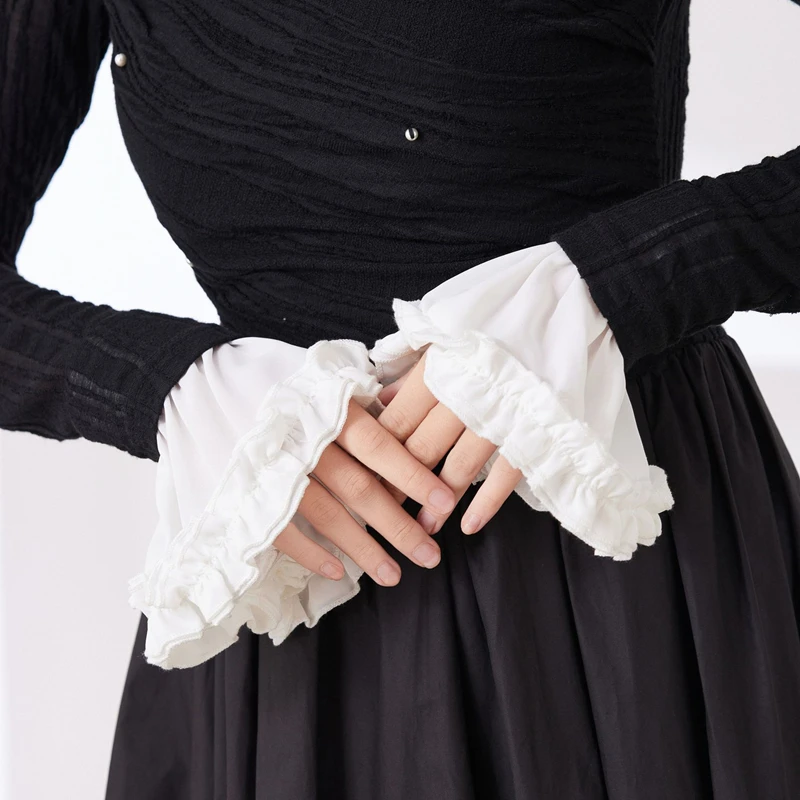 Elegant Lace Ruffle Detachable Solid Color Fake Flare Sleeves Girls Decorative Wrist Cuffs Dress Sweater Clothing Accessories
Elegant Lace Ruffle Detachable Solid Color Fake Flare Sleeves Girls Decorative Wrist Cuffs Dress Sweater Clothing Accessories