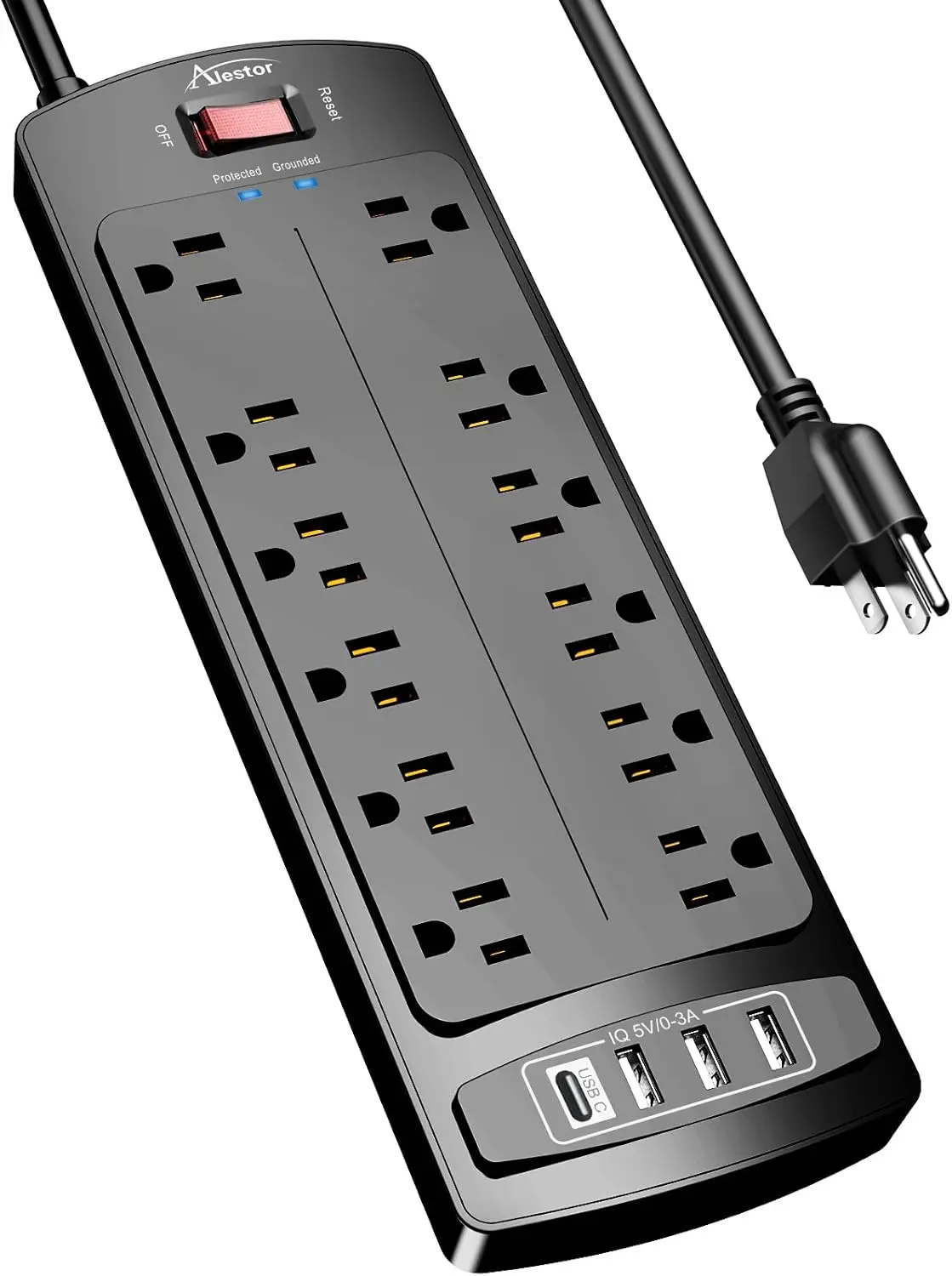 12 Outlet Surge Protector with 4 USB Ports, 6ft Cord, 2700J, ETL Listed, Black
12 Outlet Surge Protector with 4 USB Ports, 6ft Cord, 2700J, ETL Listed, Black