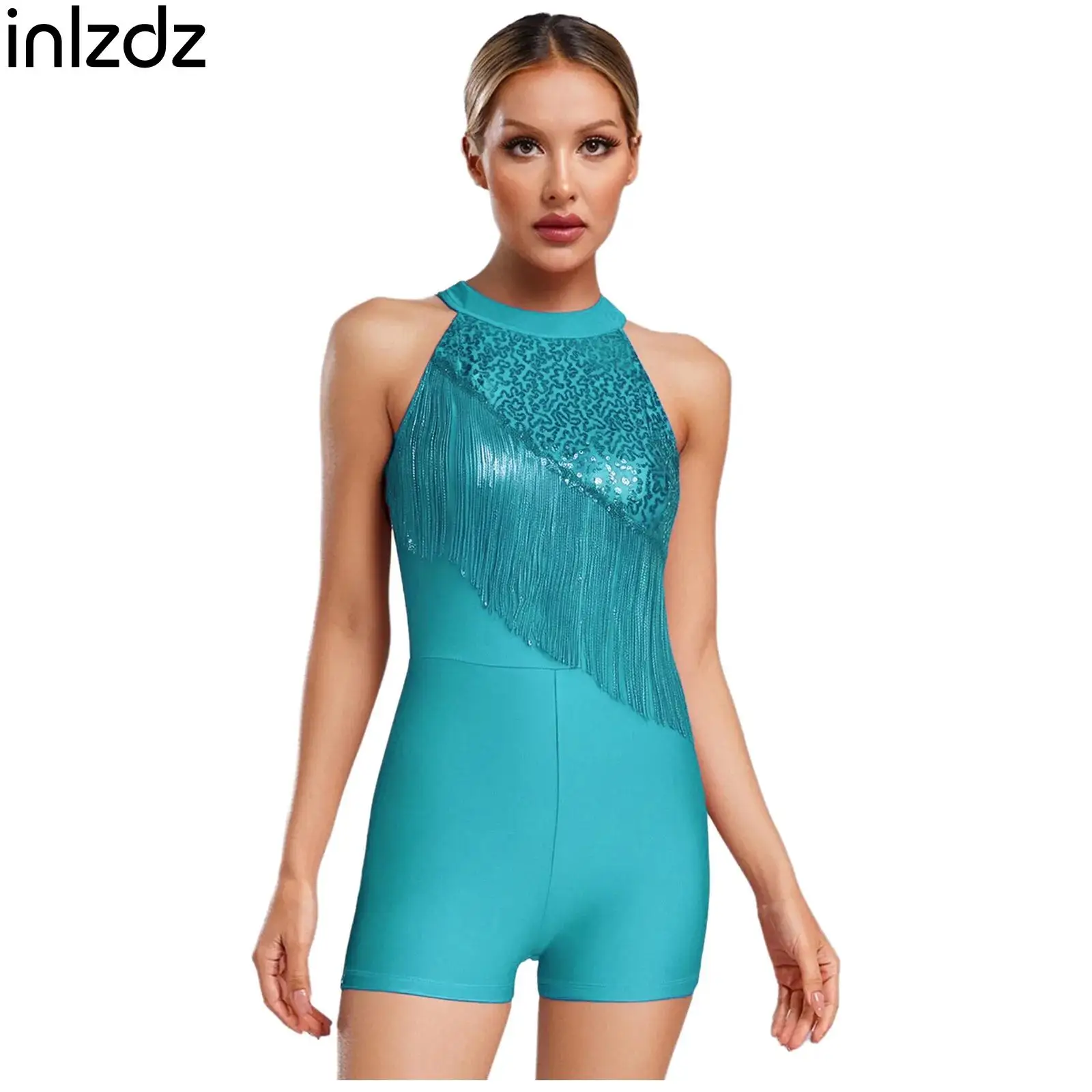 New Womens Sparkly Sequin Tassel Rompers Sleeveless Chest Fringe Boylegs Shorts Bodysuit Jumpsuit for Latin Chacha Spanish Dance
New Womens Sparkly Sequin Tassel Rompers Sleeveless Chest Fringe Boylegs Shorts Bodysuit Jumpsuit for Latin Chacha Spanish Dance