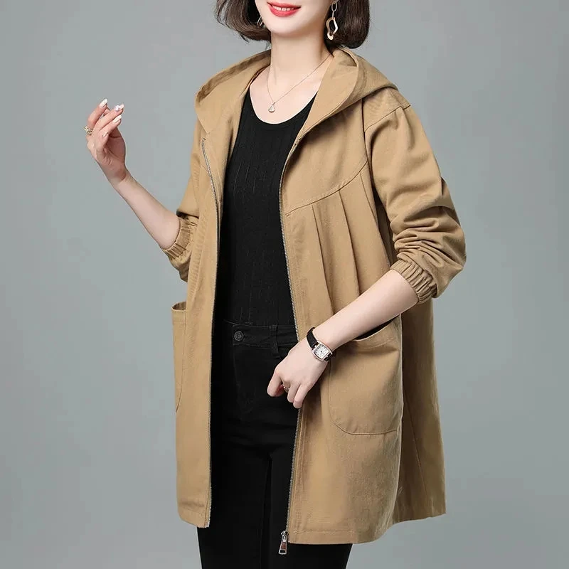 Lining Solid Color Windbreaker Women's Long 2023 Spring And Autumn New Size 5XL Loose Middle-Aged Mother Hooded Coat With Hooded
Lining Solid Color Windbreaker Women's Long 2023 Spring And Autumn New Size 5XL Loose Middle-Aged Mother Hooded Coat With Hooded