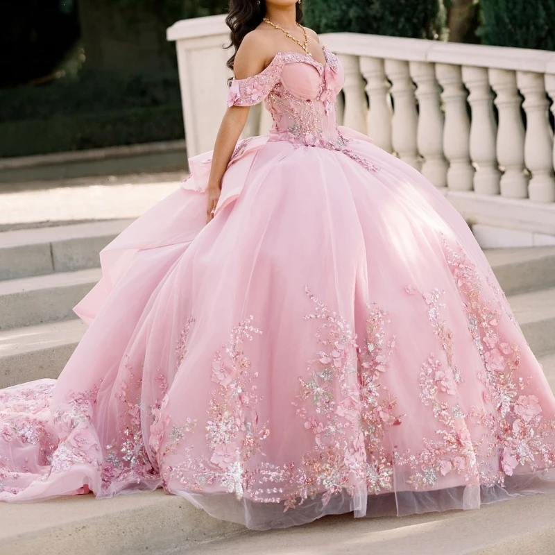 Pink Quinceanera Dresses Ball Gown Off The Shoulder Sequin Applique Lace Flower Beads Tull Party Birthday Sweet 16 Dress Vestido
Pink Quinceanera Dresses Ball Gown Off The Shoulder Sequin Applique Lace Flower Beads Tull Party Birthday Sweet 16 Dress Vestido