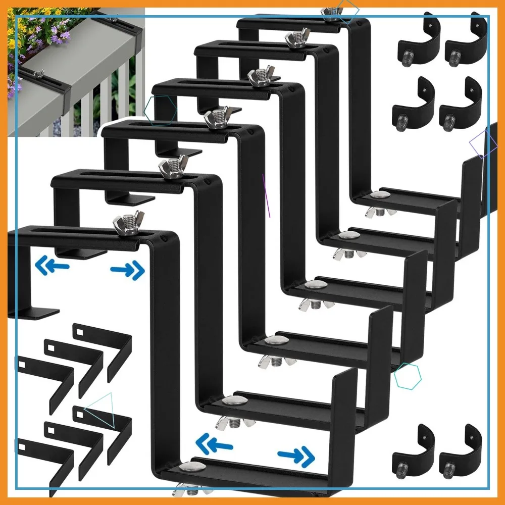 Adjustable Window Box Bracket for Railing, No Drill Planter Holder - 3 Pairs Black
Adjustable Window Box Bracket for Railing, No Drill Planter Holder - 3 Pairs Black