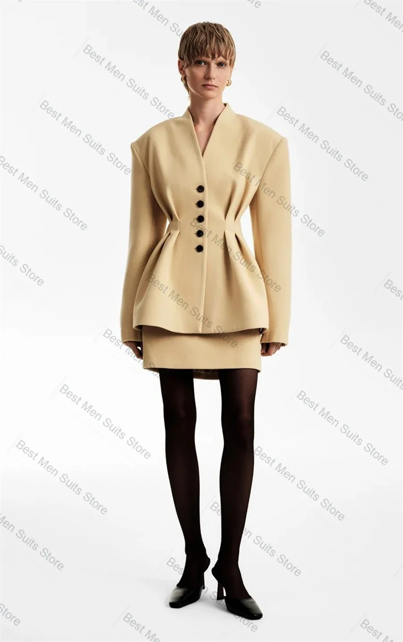 Khaki Women Suit Skirt Set 2 Pcs Blazer+Short Mini Prom Dress Formal Office Jacket Customized Wedding Tuxedos Cotton Button Coat
Khaki Women Suit Skirt Set 2 Pcs Blazer+Short Mini Prom Dress Formal Office Jacket Customized Wedding Tuxedos Cotton Button Coat