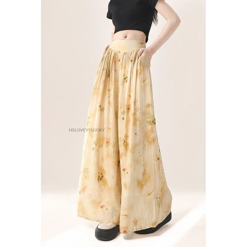 women's New Chinese Style Flower Print Wide Leg Casual Pants New Ice Silk Thin Straight Loose Pant Chiffon Oriental Pants
women's New Chinese Style Flower Print Wide Leg Casual Pants New Ice Silk Thin Straight Loose Pant Chiffon Oriental Pants