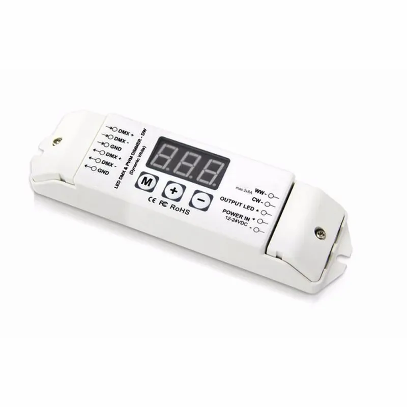 1X 2CH WW/CW DMX512 контроллер DMX512 с регулируемой цветовой температурой для светодиодной ленты
1X 2CH WW/CW DMX512 контроллер DMX512 с регулируемой цветовой температурой для светодиодной ленты