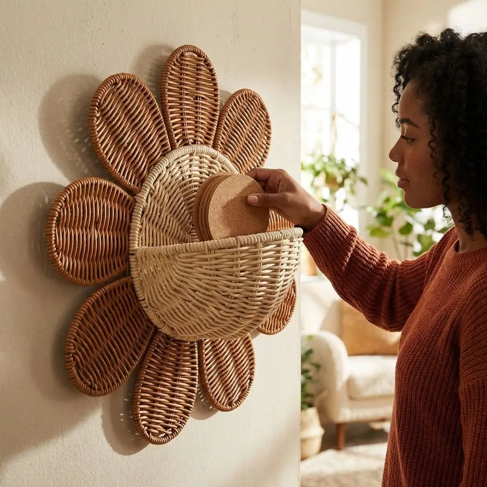 Nordic Style Sun Flower Wall Hanging Basket Decorative PP Imitation Rattan Storage Baskets Handmade Woven Basket Bathroom
Nordic Style Sun Flower Wall Hanging Basket Decorative PP Imitation Rattan Storage Baskets Handmade Woven Basket Bathroom