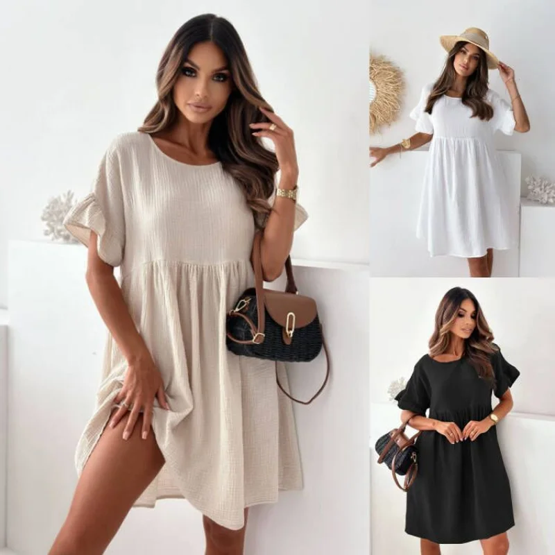 Women's Clothing2025Summer New Round Neck Short Sleeve Loose Pleated Solid Color Dress
Women's Clothing2025Summer New Round Neck Short Sleeve Loose Pleated Solid Color Dress