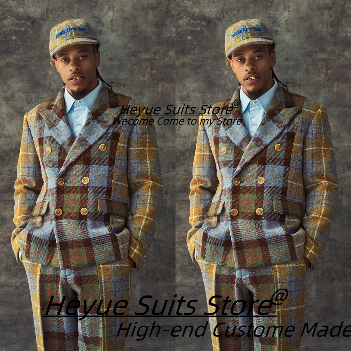 Handsome High-qublity Plaid Men Suits Customized Peak Lapel Slim Double breasted Groom Wedding Tuxedos 2 Pcs Sets Costume Homme
Handsome High-qublity Plaid Men Suits Customized Peak Lapel Slim Double breasted Groom Wedding Tuxedos 2 Pcs Sets Costume Homme