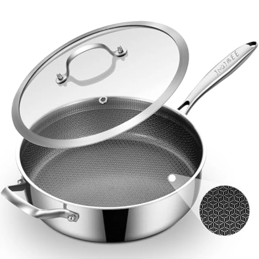 5 QT Hybrid Nonstick Saute Pan with Lid Long Handle Tri-Ply Stainless Steel Skillet 12 Inch Deep Frying Pan PFOA and PFOS Free
5 QT Hybrid Nonstick Saute Pan with Lid Long Handle Tri-Ply Stainless Steel Skillet 12 Inch Deep Frying Pan PFOA and PFOS Free