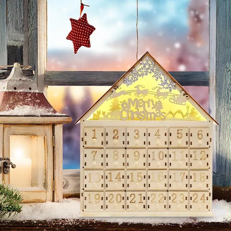 24 Day Advent Calendar Decorated with LED Lighted Wood Merry Christmas Countdown Calendar Decoration with 24 Drawers Home Decor
24 Day Advent Calendar Decorated with LED Lighted Wood Merry Christmas Countdown Calendar Decoration with 24 Drawers Home Decor