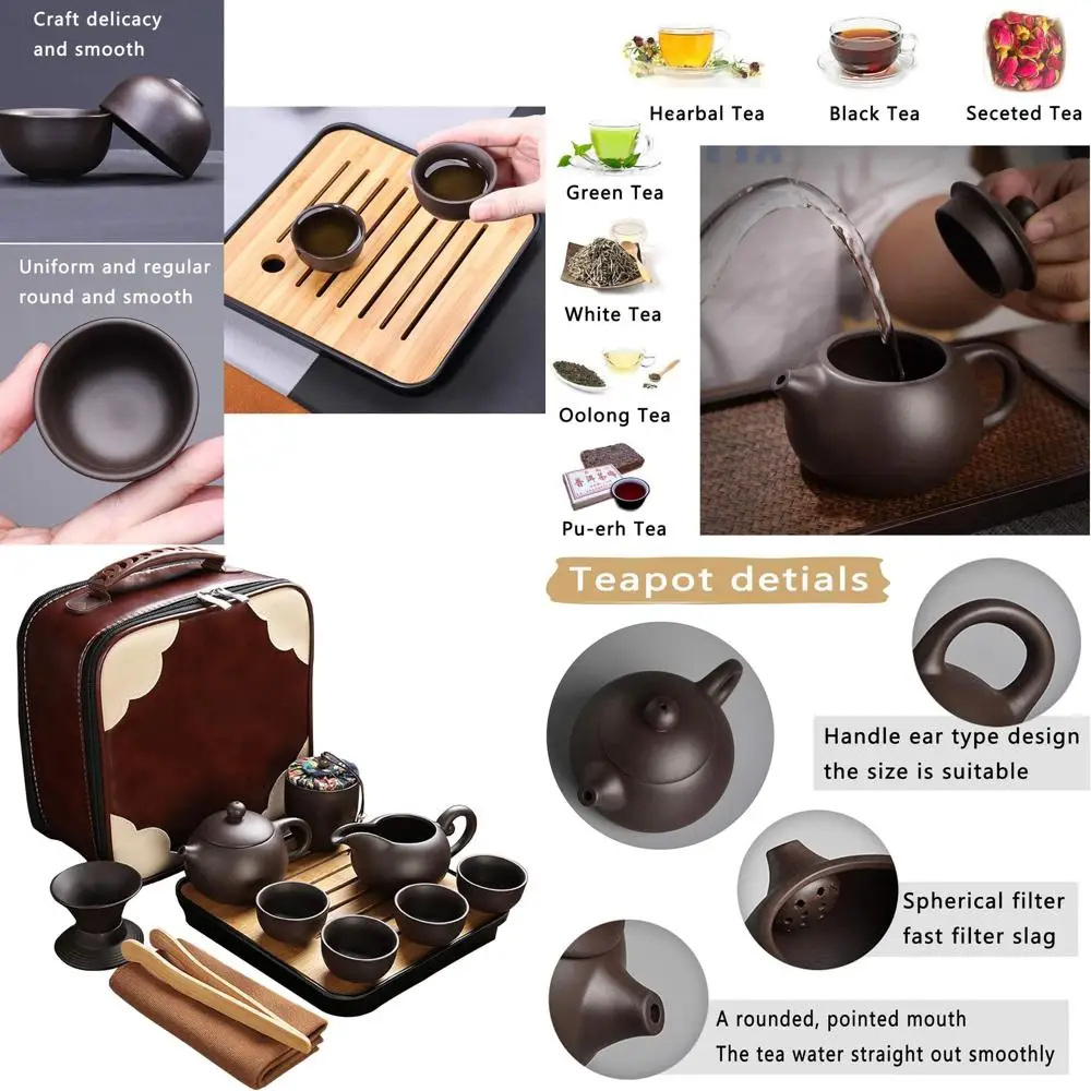 12-Piece Travel Tea Set with Inuser Ple Clay Teapot, Cups, Canister, Bamboo Tray for Outdoor and Home Use
12-Piece Travel Tea Set with Inuser Ple Clay Teapot, Cups, Canister, Bamboo Tray for Outdoor and Home Use