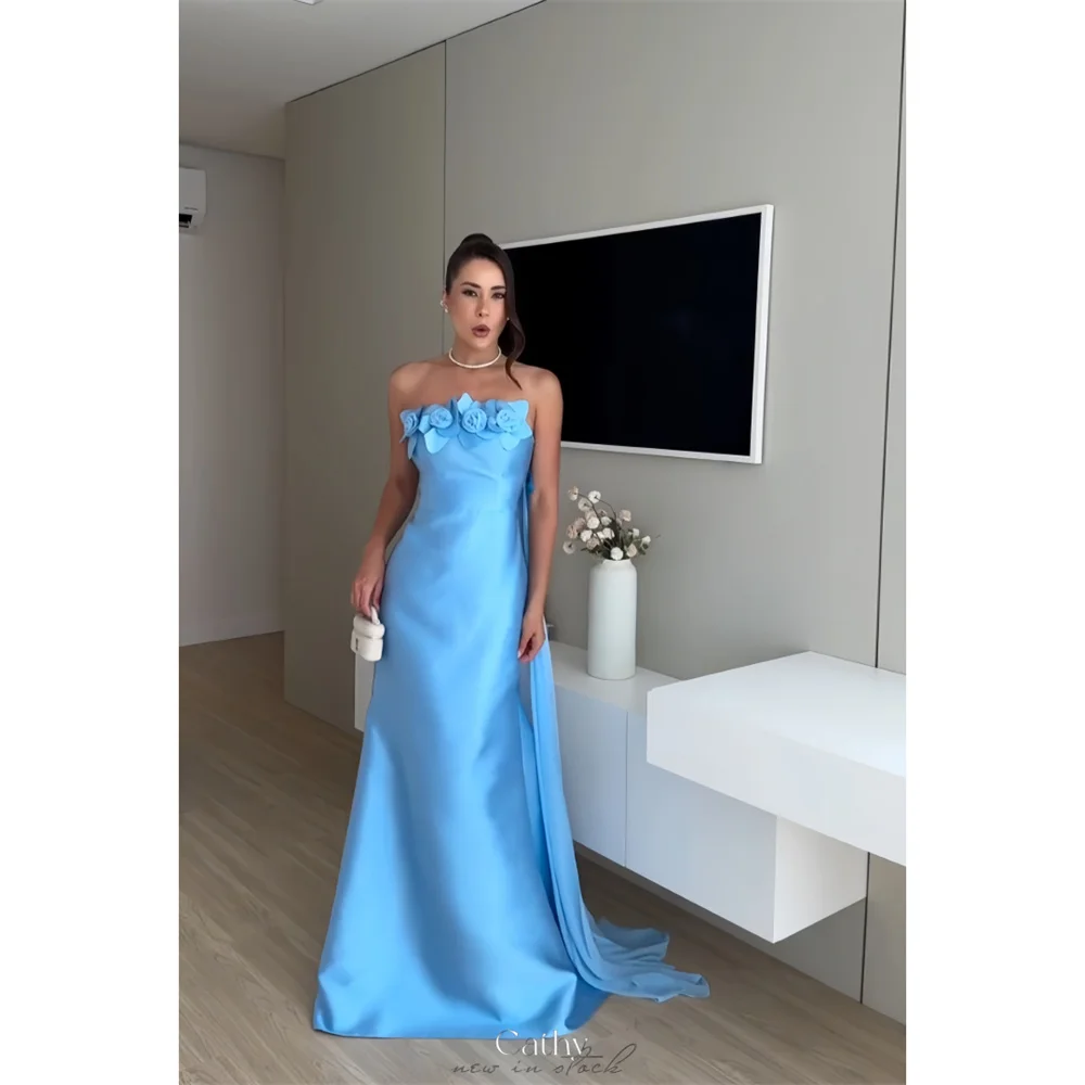 Cathy Customized Sky Blue 3D Flowers Prom Dress Strapless Chiffon Cape vestidos de noiva Simple Floor-length Evening Dresses
Cathy Customized Sky Blue 3D Flowers Prom Dress Strapless Chiffon Cape vestidos de noiva Simple Floor-length Evening Dresses