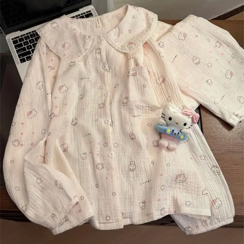 Женская пижама Sanrio Hello Kitty Y2K, весенняя одежда для сна, пижама с длинными рукавами и брюками, ночная одежда, пижама с мультяшным рисунком Kawaii, домашние костюмы, новинка
Женская пижама Sanrio Hello Kitty Y2K, весенняя одежда для сна, пижама с длинными рукавами и брюками, ночная одежда, пижама с мультяшным рисунком Kawaii, домашние костюмы, новинка