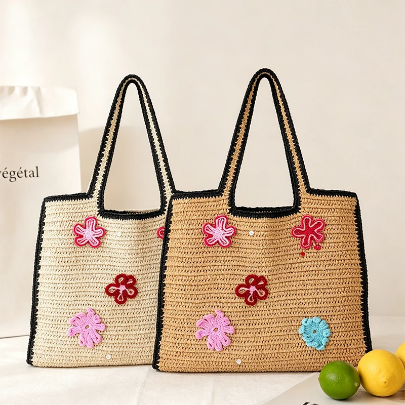 French 3D Floral Straw Tote Bag Hand-woven Large Capacity Casual Handbag Bohemian Summer Beach Vacation Shoulder Bags
French 3D Floral Straw Tote Bag Hand-woven Large Capacity Casual Handbag Bohemian Summer Beach Vacation Shoulder Bags