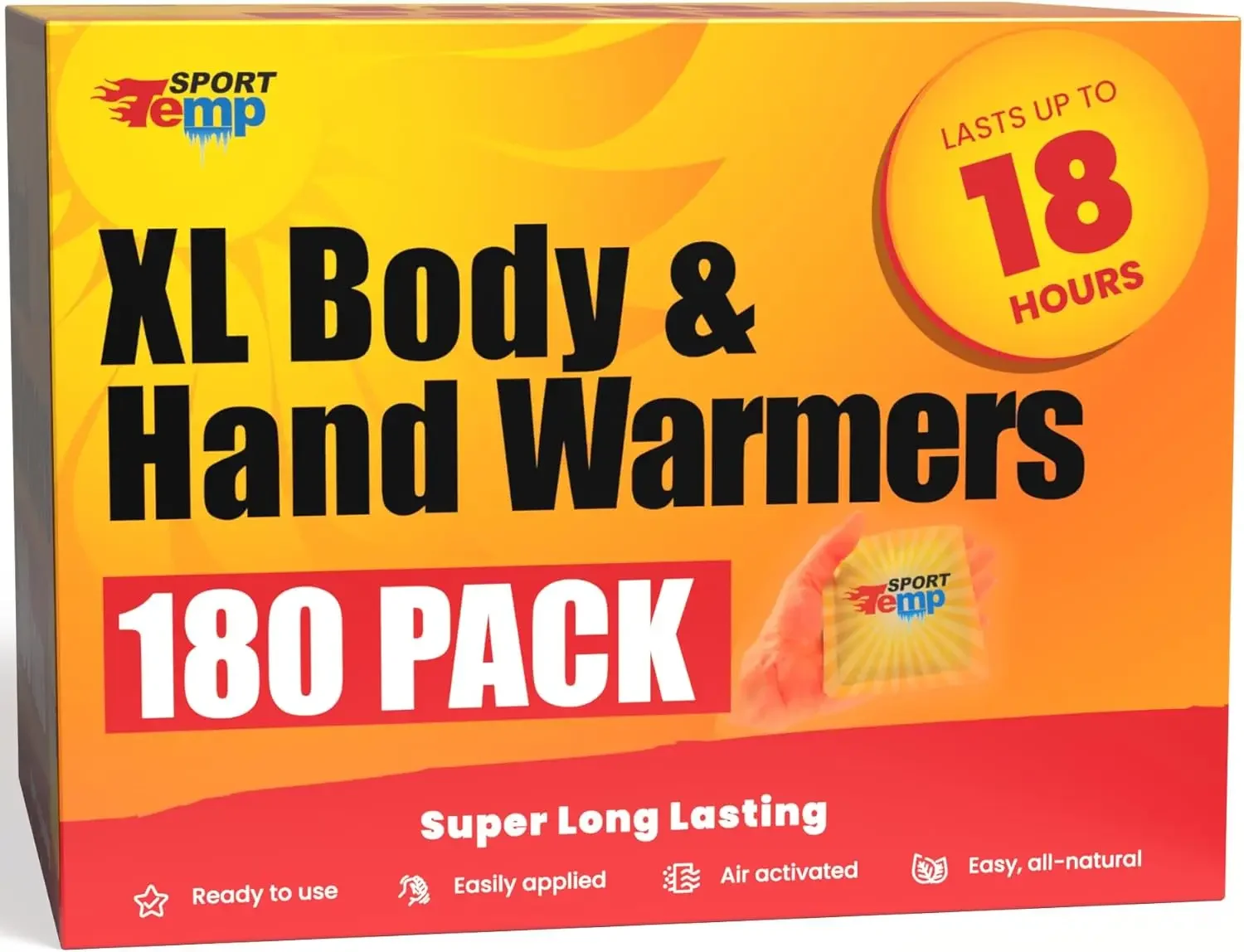 Large Hand & Body Warmers - Up to 18 Hours of Heat, Super Long Lasting - Easy, All Natural - Air Activated, for Body, Hands & To
Large Hand & Body Warmers - Up to 18 Hours of Heat, Super Long Lasting - Easy, All Natural - Air Activated, for Body, Hands & To