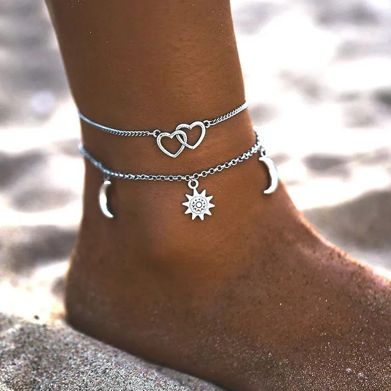 Two Layers Metal Chain Heart Moon Sun Silver Color Anklets For Women Bracelets Summer Barefoot Sandals Jewelry On Foot Leg Gifts
Two Layers Metal Chain Heart Moon Sun Silver Color Anklets For Women Bracelets Summer Barefoot Sandals Jewelry On Foot Leg Gifts