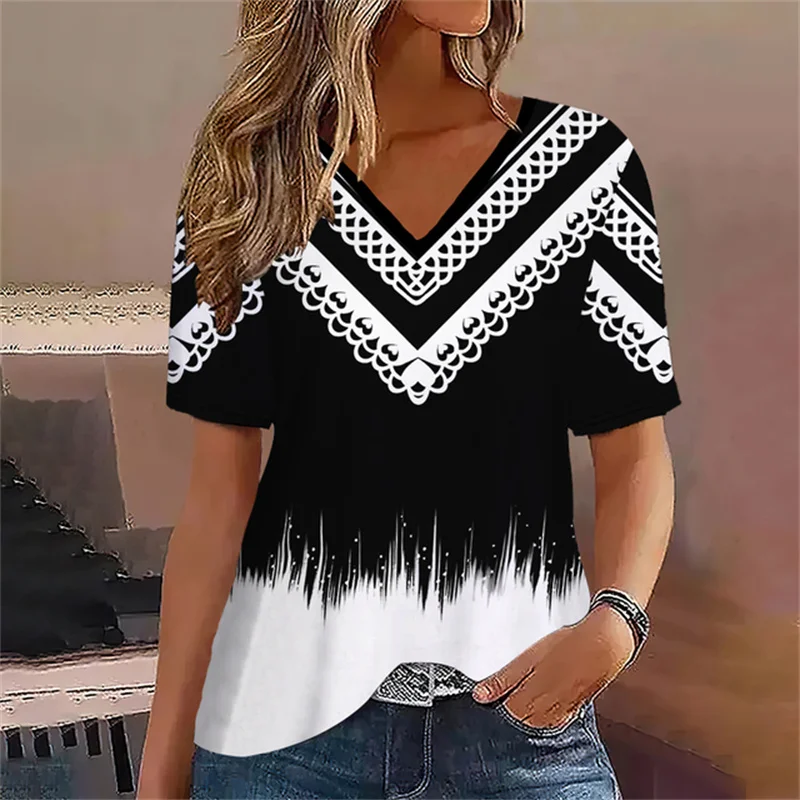 Fashion Women T Shirt Stripes Print Gradient V Neck Short Sleeve Basic Tops Streetwear Summer Oversized Clothing Female T-Shirts
Fashion Women T Shirt Stripes Print Gradient V Neck Short Sleeve Basic Tops Streetwear Summer Oversized Clothing Female T-Shirts