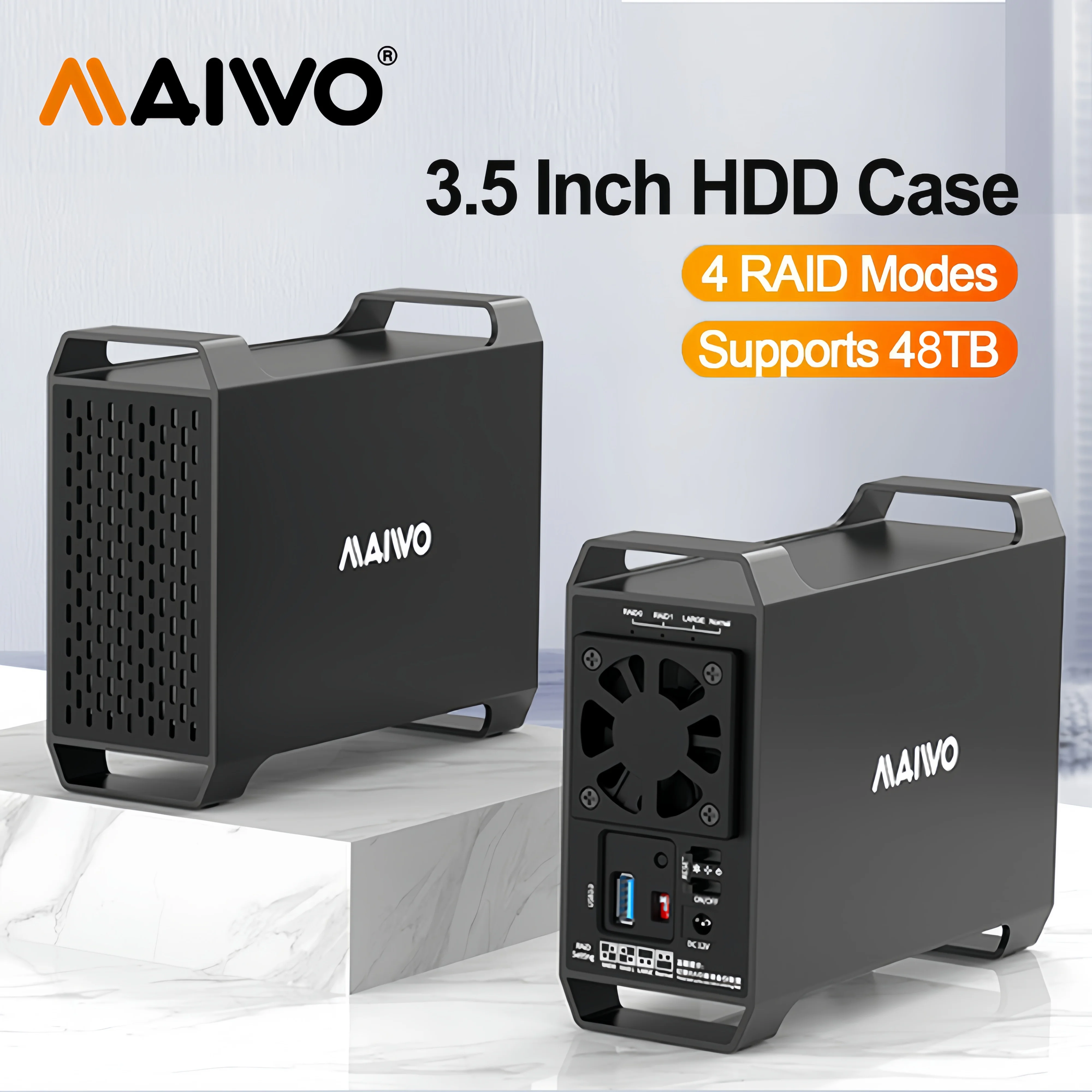MAIWO Dual Bay Raid Enclosure for 3.5" SATA HDD Hard Drive Case with Cooling Fan 4 Raid Modes USB3.0 HDD Bay for 48TB Capacity
MAIWO Dual Bay Raid Enclosure for 3.5" SATA HDD Hard Drive Case with Cooling Fan 4 Raid Modes USB3.0 HDD Bay for 48TB Capacity