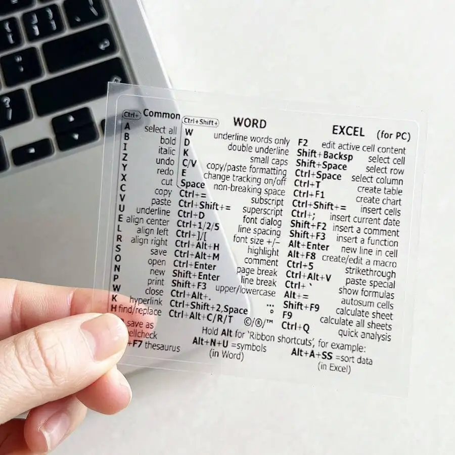 1pc Keyboard Shortcut Sticker For Apple/Windows Laptop, Compatible With Word And Excel Software
