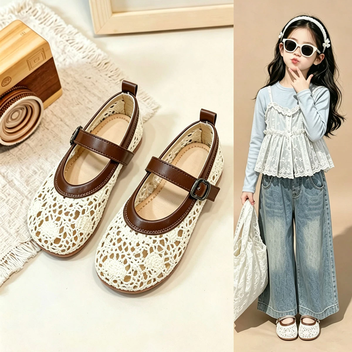 Toddler Girls Beige Lace Mary Jane Shoes Brown Buckle Strap Hollow Out Non-Slip Soft Sole for Spring Summer Daily Casual Wear
Toddler Girls Beige Lace Mary Jane Shoes Brown Buckle Strap Hollow Out Non-Slip Soft Sole for Spring Summer Daily Casual Wear