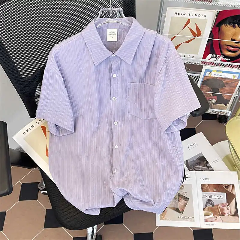 Ice Silk Stripe Men's Short Sleeve Shirt Summer Thin Loose Casual Style Five-Quarter Sleeve Outerwear for Couples
Ice Silk Stripe Men's Short Sleeve Shirt Summer Thin Loose Casual Style Five-Quarter Sleeve Outerwear for Couples