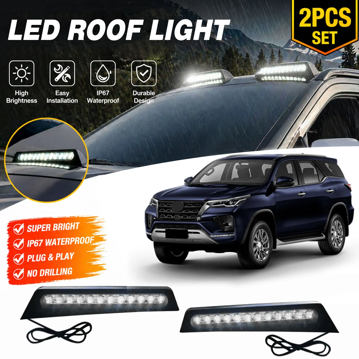 Top Roof LED Light Cap with DRL Fits For 2016-2026 Toyota Fortuner Roof Lamp
Top Roof LED Light Cap with DRL Fits For 2016-2026 Toyota Fortuner Roof Lamp