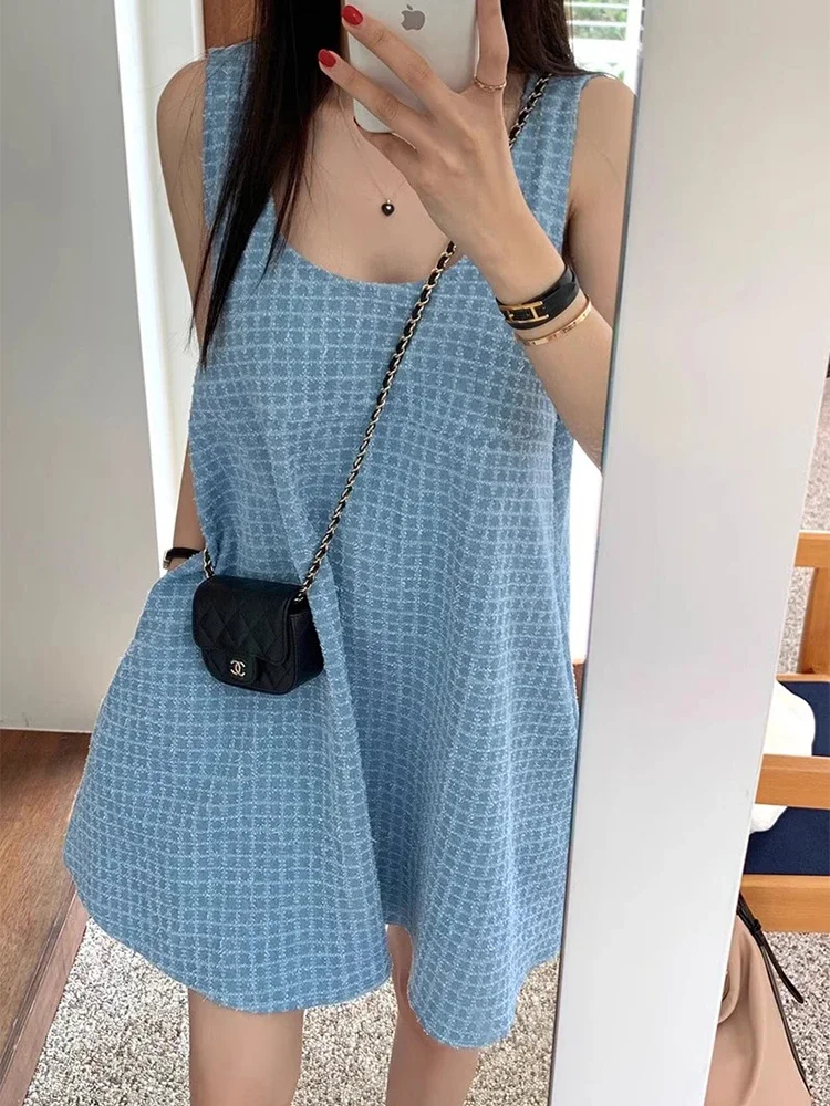 Retro Sleeveless Vest Dress Women's Summer New Loose Slim A-Line Short Skirt Cotton Sweet Sle round Neck Gingham Pattern S23
Retro Sleeveless Vest Dress Women's Summer New Loose Slim A-Line Short Skirt Cotton Sweet Sle round Neck Gingham Pattern S23